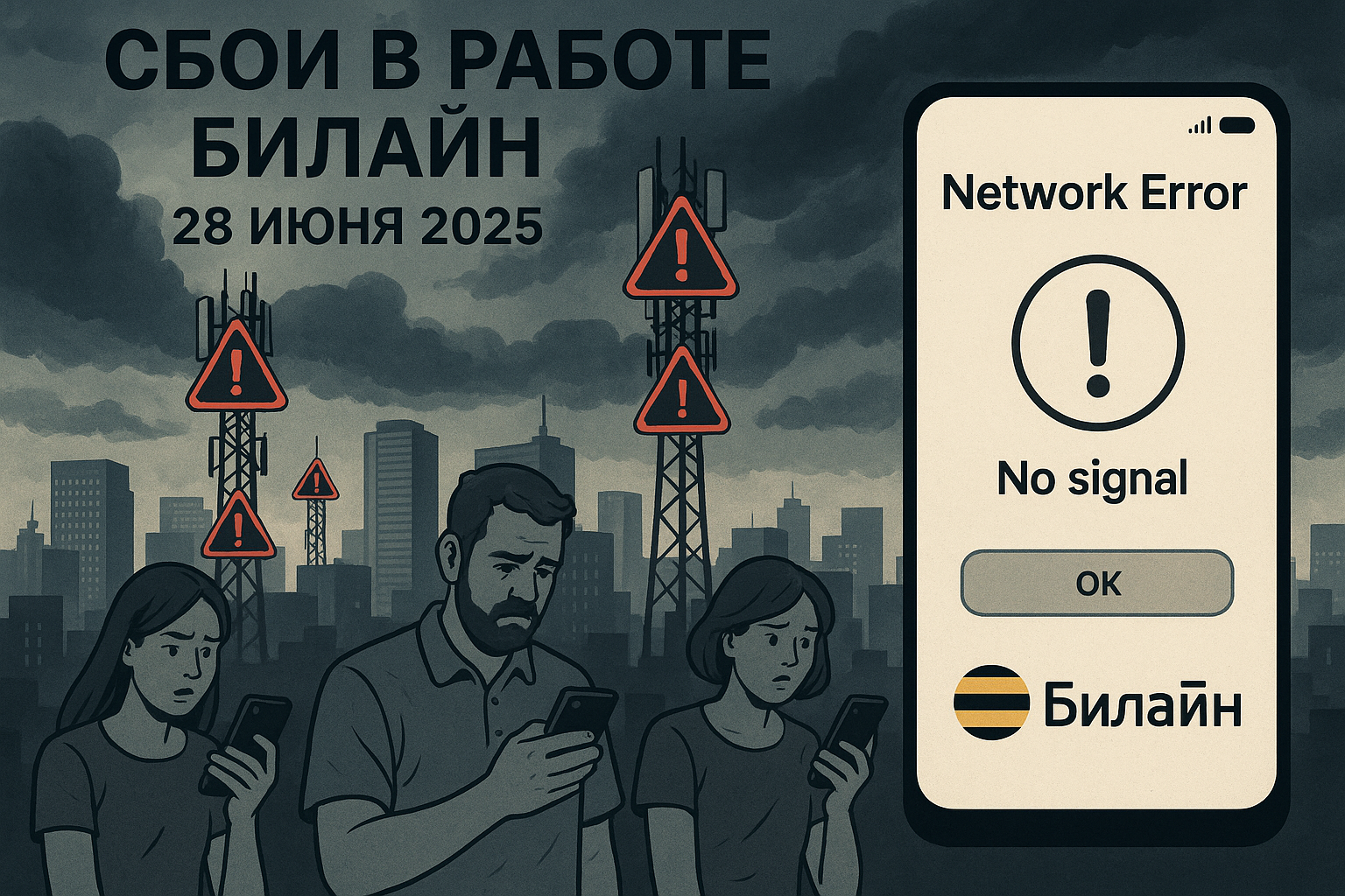 Сбой в работе Билайн 28 июня 2025: где и что не работает